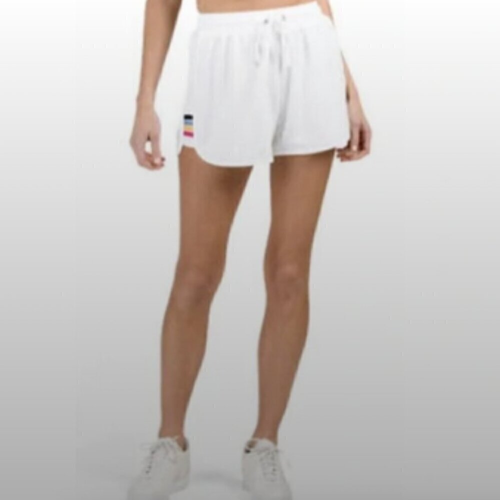 Jane and Delancey Drawstring Elastic Waist Shorts Womens L White Rainbow #310B